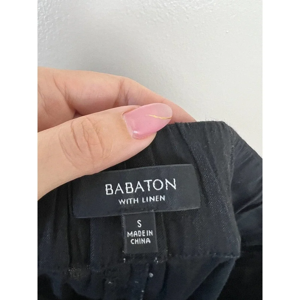 Babaton Black Errol Linen Ankle Pants S Trouser Pockets Drawstring Elastic Waist